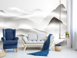 Natural Wall Mural, Calm Tones for Hall or Living Room, Non-Woven Full Wall Mural "Silhouettes of Mountains in Clouds" 🌄