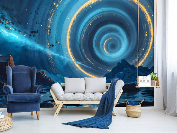Fantasy Plot Combined With Nature Peel and Stick Mural For Creative Game Room Or Bedroom Design Wall Print "Portal In The Canyon Above The Lake" 🌄✨