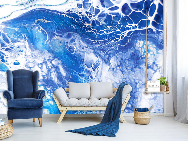 High-Quality Wallpaper With Abstract Design Vinyl Wallpaper Peel and Stick Eco-Paint Wall Mural For Bedroom, Living Room 'Abstraction: Blue Fantasy' 🌌