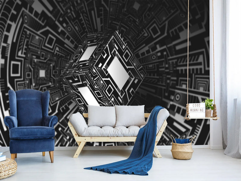 Stylish Design Non-Woven Wallpaper For Office, Hall, Living Room "Cube" 🔲