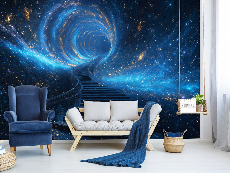 Incredible Wallpaper Sci-Fi Motif For Living Room, Hall Self-Adhesive Wallpaper For Entire Wall "Stairway To Another Dimension" 🚀
