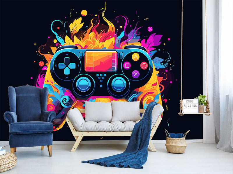 Self-Adhesive Eco-Friendly Wallpaper for Bedroom, Kids’ Room, or Playroom – "Colorful Gamepad"