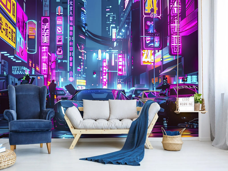 Traditional Neon Wallpaper – Urbanism "City of the Future" for Gaming Zone, Office, Living Room 🌆