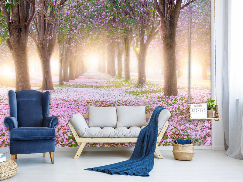 Peel and Stick Made In-House Print For Living Room, Lounge Area "Blooming Trees"