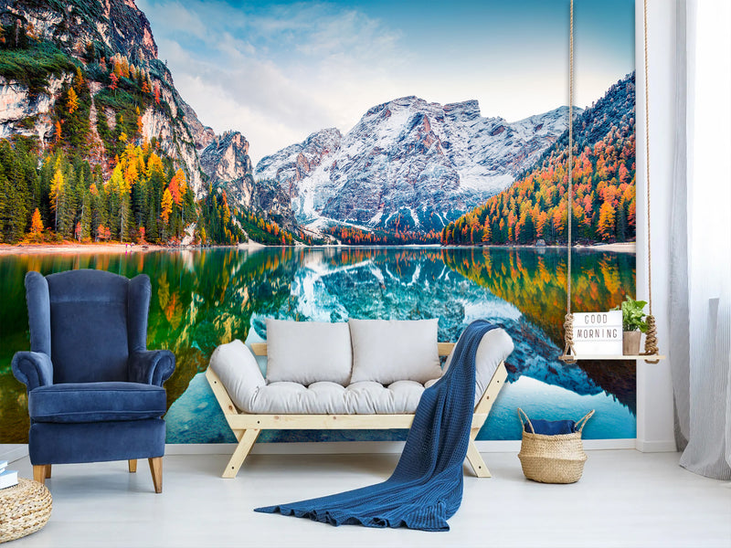 Non-Woven 3D Full Wall Wallpaper Lake Brais in Spain for Bedroom, Living Room, Reception