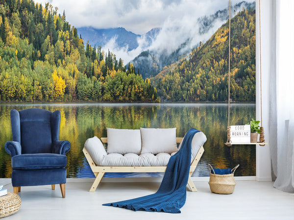 Stylish Modern Non-Woven Wallpaper 'Mountain Lake Serenity' – Wall Mural for Bedroom or Living Room