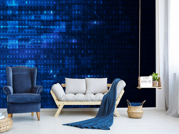 Bold Design For Office, Gaming Room Peel And Stick Wallpaper Full Wall Art Print For Home "Cryptocurrency Matrix" 💻