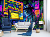Strategy And Development Vinyl Wallpaper Peel and Stick "Holographic Hacker Cat", Desing For Bedroom And Office