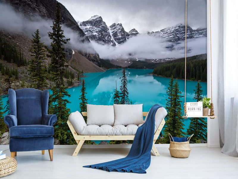Full Wall Traditional Wallpaper "Forest And Blue Lake" – Nature Wall Mural Design For Bedroom Or Lounge