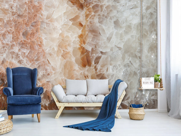 Abstract Composition Peel and Stick Mural Art Design "Beige Crystals" For Hall Living Room Decoration