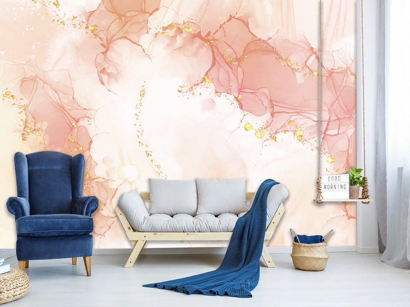 Non-Woven Photo Wallpaper For Bedroom, Living Room, Art Design “Rosea With Golden Abstraction”