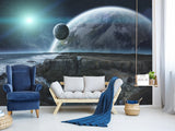 Non-Woven Wallpaper for Bed Wall in Bedroom Design Cosmic Planets 3D Mural