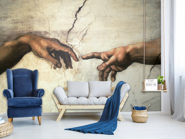 Artistic Vintage-Style Peel ana Stick Wallpaper for Living Room and Bedroom – "Michelangelo: The Gesture of Creation"