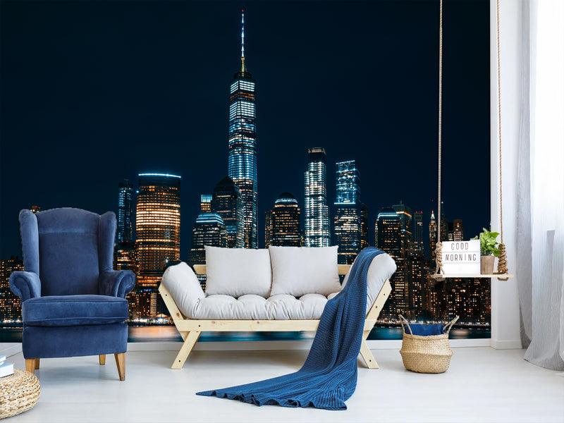 Modern Non-Woven 3D Wallpaper Mural for Bedroom – "Bright City Lights" (Perfect Above the Bed)