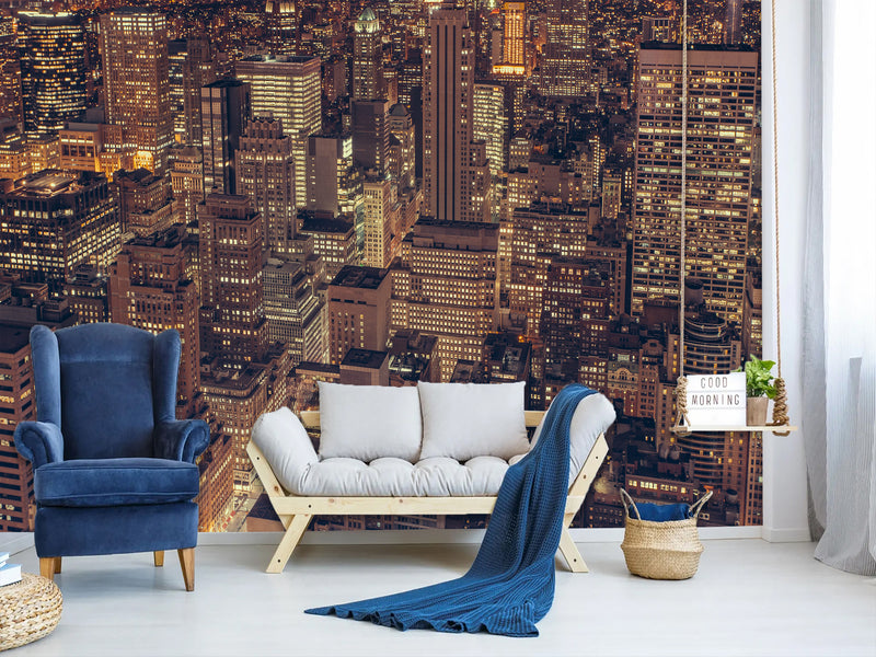 Durable Self-Adhesive Photo Wallpaper For Living Room, Bedroom Design "Night City Of New York"