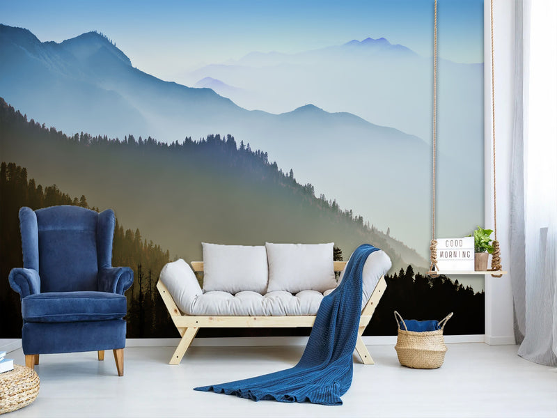 Nature-Themed Wallpapers – Full Wall Print,Peel and Stick Wall Murals for Creating Cozy Atmosphere "Mountain Silhouettes" for Living Room, Bedroom 🌄