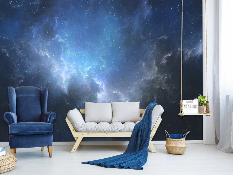 Peel and Stick Wall Mural Full-Wall Photo Wallpaper "Dark Blue Galaxy Ink Art" Art For Bedroom Or Office