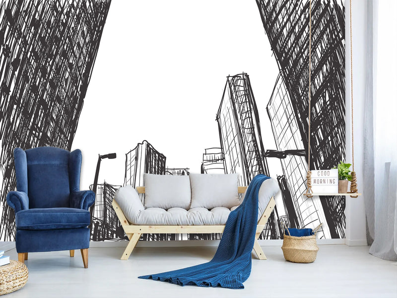 Graphic Print Peel and Stick 3D Mural "Painted city", Beautiful in the Hall, Office, Work Area
