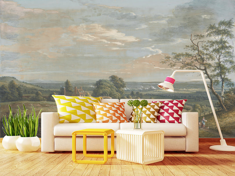 Peel And Stick Wall Mural Art Print Paul Sandby – A Distant View of Maidstone for Living Room or Bedroom Design