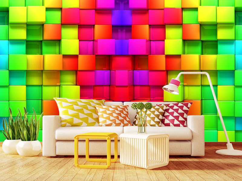 Non-Wowen Wallpaper "Multicolored cubes" – Large Wall art Wallpaper for living room