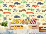 Non-Woven Photo Wallpaper Multicolored Vintage Cars – Colorful Accent for Office or Living Space