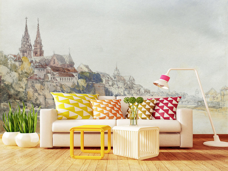 Non-Wowen Mural Full Wall Vintage Desing for Living Room or Bedroom "View of Basel, Switzerland" – William Callow