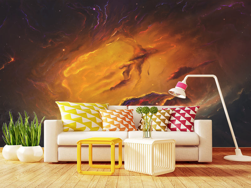 Peel and Stick Wallpaper Orange Nebula – Full Wall Wallpaper for Stylish Bedroom or Home Decor