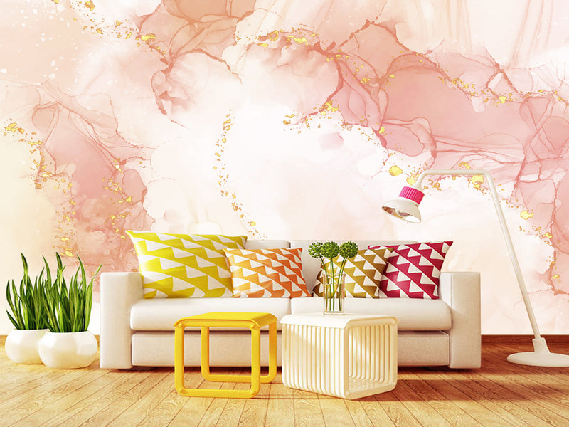 Non-Woven Photo Wallpaper For Bedroom, Living Room, Art Design “Rosea With Golden Abstraction”