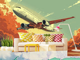 Self-Adhesive Wallpaper Art Design For Living Room, Office Full Wall "Red Clouds, Fast Wings of the Aircraft"