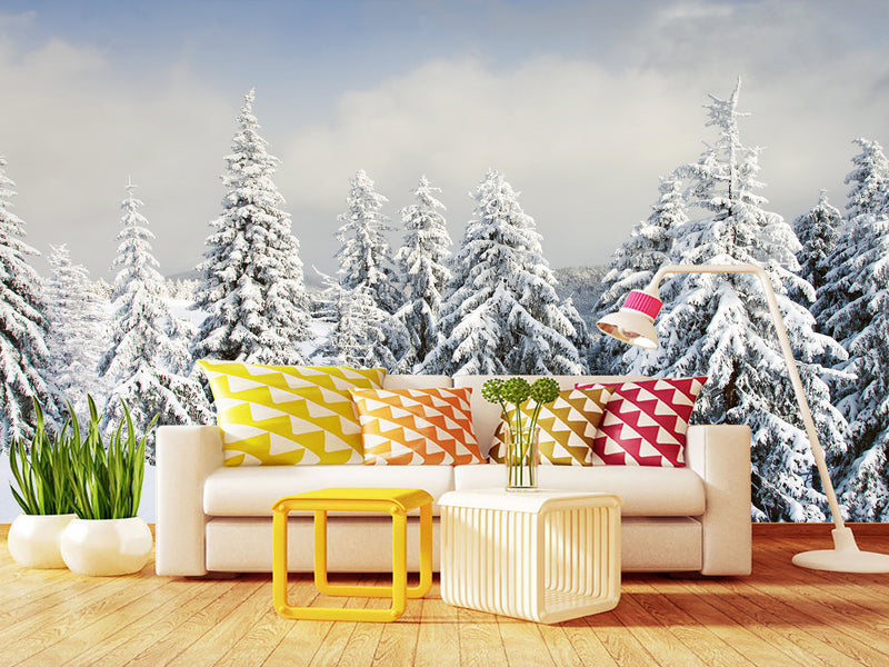 Non-Woven Wallpaper For Living Room and Bedroom Winter Forest Wall Mural Print