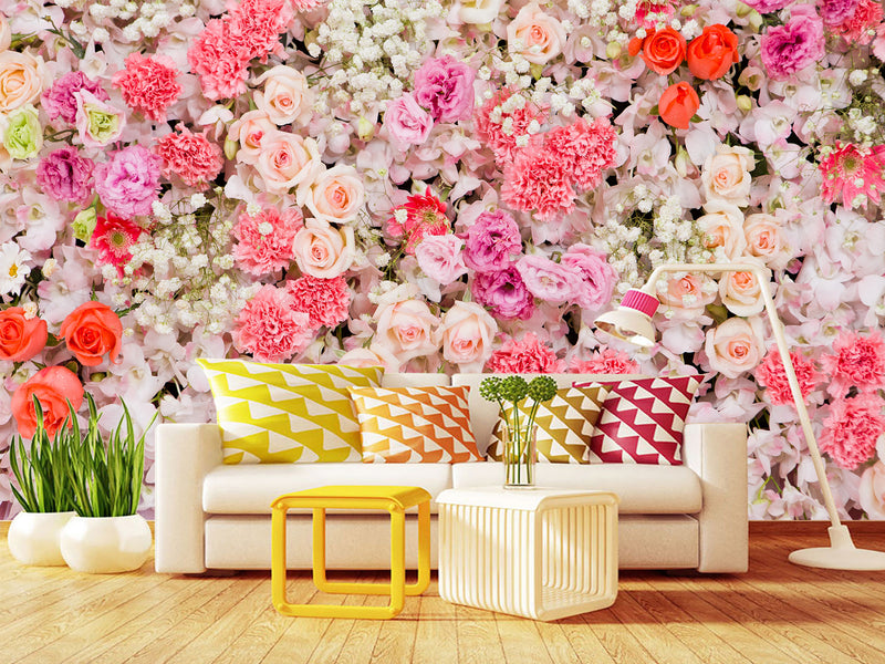 Self-Adhesive Mural Full Wall Blush Rose Art for Home or Bedroom Decor