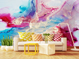 Peel and Stick Wallpaper On The Wall Modern Abstract Wall Art – Burgundy and Sky Blue Design For Bedroom Living Room