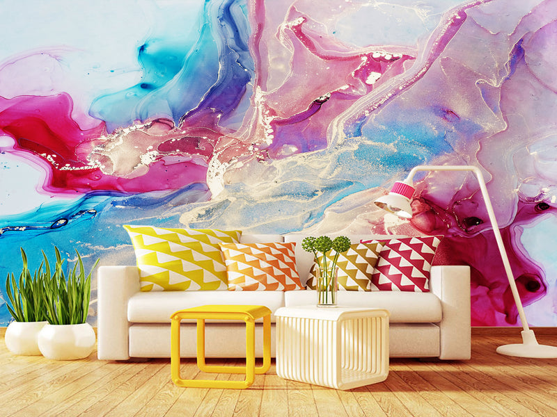 Peel and Stick Wallpaper On The Wall Modern Abstract Wall Art – Burgundy and Sky Blue Design For Bedroom Living Room
