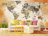Peel and Stick Vinyl children's world map “Interesting journey” for the children's room