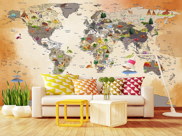 Peel and Stick Vinyl children's world map “Interesting journey” for the children's room