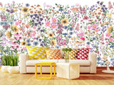 🌸Floral Print For Home Design Non-Woven Wall Murals "Watercolor Wildflowers" For Living Room, Creative Space, Bedroom 🌸