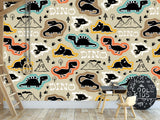 Dino Print Vinyl Peel and Stick Mural For Teen Room, Statement Wall In Office Or Workout Zone "Various Dinosaurs"