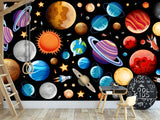 Self-Adhesive Full-Wall Wallpaper, In-House Production — Wall Mural For Living Room Or Kids’ Room “Vibrant Planets”.