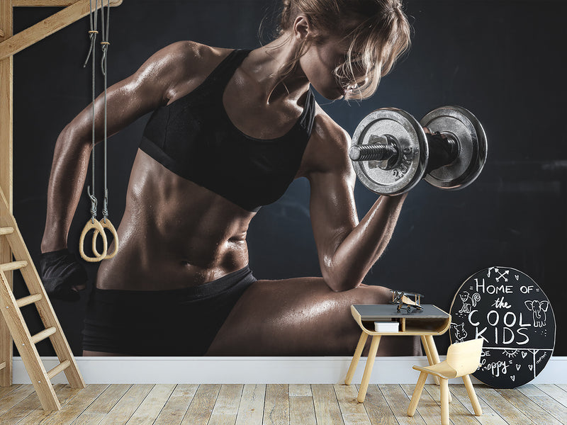 Sports Theme Self-Adhesive Wallpaper With Design For Gym, Photo Wallpaper "Sports And Training"