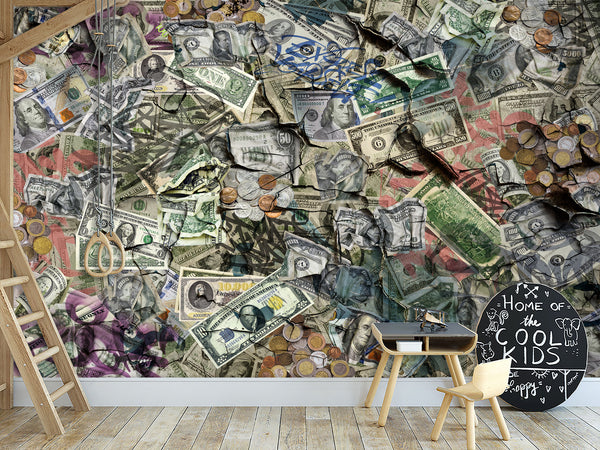 Business & Finance Theme — Peel and Stick Graffiti Wallpaper For Office Or Living Room “Cash Flow”