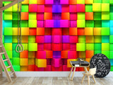 Non-Wowen Wallpaper "Multicolored cubes" – Large Wall art Wallpaper for living room