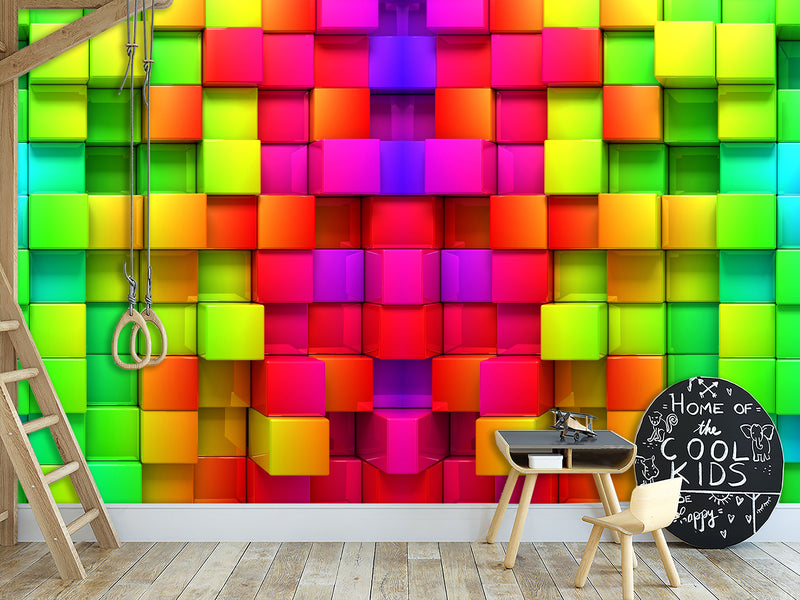 Non-Wowen Wallpaper "Multicolored cubes" – Large Wall art Wallpaper for living room