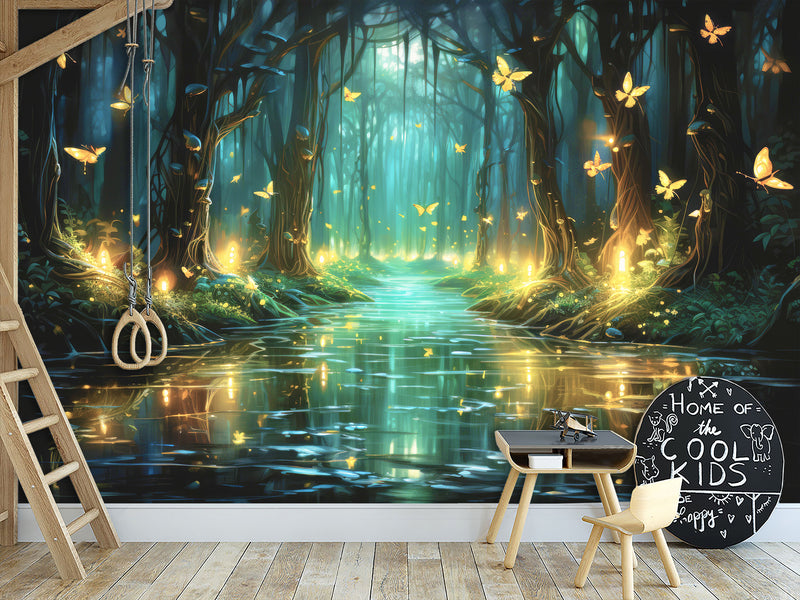 Non-Woven Magical Forest Wall Mural Peel & Stick Kids Room Wallpaper