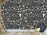 Black And White Graffiti Vinyl Wallpaper Peel and Stick For Room, Creative Space "Letters Of Love" ✉️