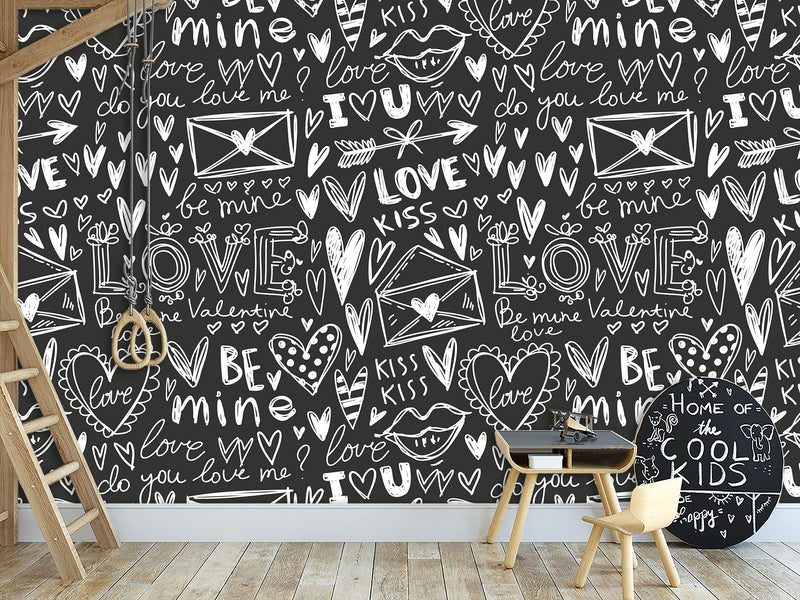 Black And White Graffiti Vinyl Wallpaper Peel and Stick For Room, Creative Space "Letters Of Love" ✉️