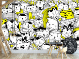 Peel & Stick Wall Mural for Office or Bedroom, Kids Room  – 'Busy Cats' Unique Wall Print