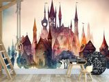 Peel and Stick Wall Mural Art Decor for Kids' Room or Playroom – Fairy Tale Town on a Hill