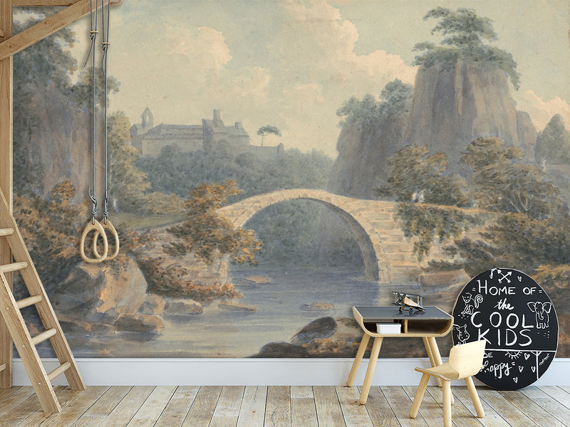 Self-Adhesive Wallpaper John Warwick Smith - River Landscape with a Single Arched Bridge