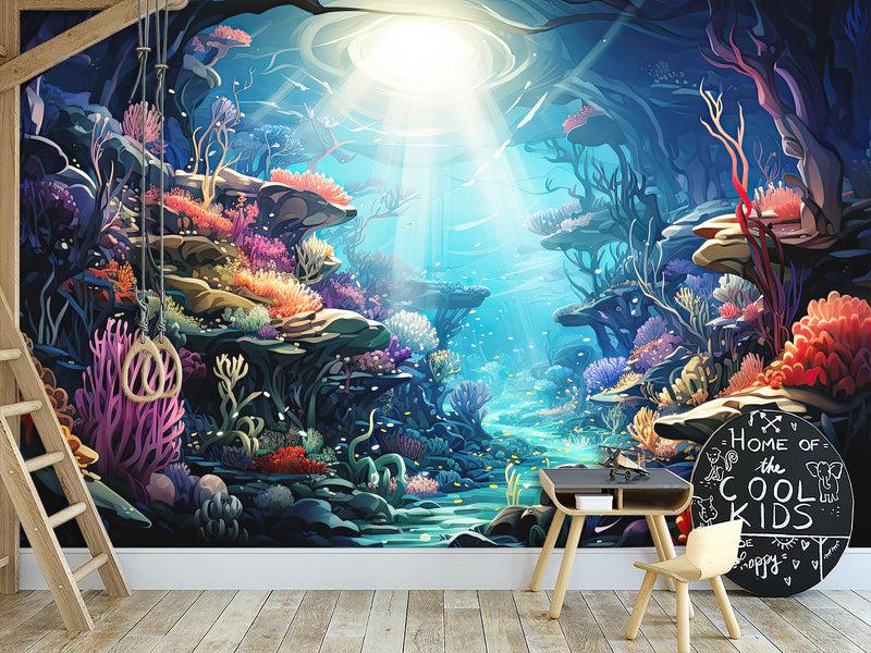 Peel and Stick Kids’ Wallpaper Full Wall Mural – “Mysteries of the Deep” For Kids’ Room