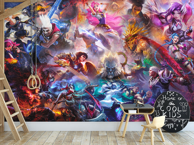 Epic Anime-Style Vinyl Wallpaper Peel and Stick – "Epic Character Battle" Design for Office, Bedroom, or Studio
